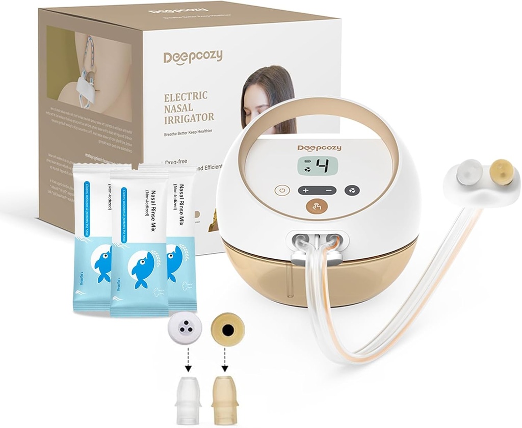 Système d'irrigation nasale électrique Machine à rincer le sinus avec 30 paquets de sel, Nettoyeur de nez pour Sinus Adulte, Congestion du système de flush nasal et soulagement du nez de course, Nettoyeur de nez (dispositif auto-propre)