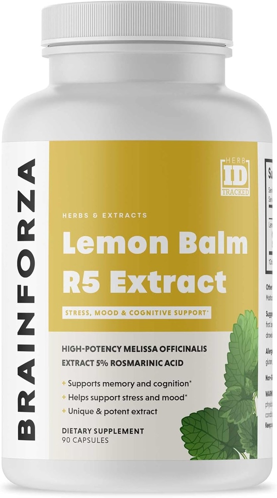 Cerveau Forza Lemon Baume R5 Capsules d'extrait - Extrait standardisé 5% Acide rosmarinique, 90 Capsules