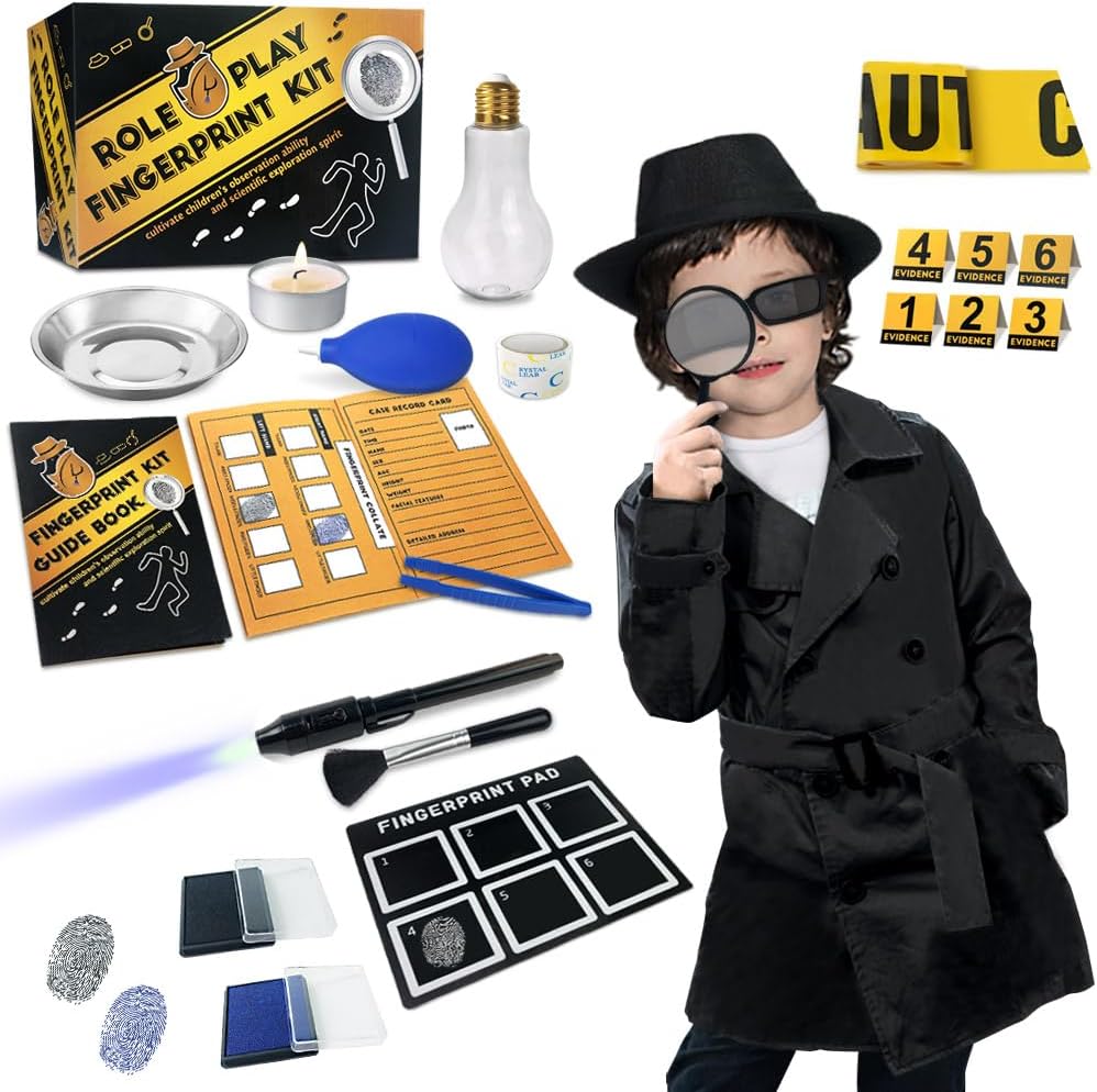 Spy Kit for Kids Detective Outfit Fingerprint Jouets Cadeaux pour 5 6 7 8 9 10 11 ans Garçons Filles Enquête Rôle Jouer Déguisement Educational Science Secret Agent Finger Print Identification
