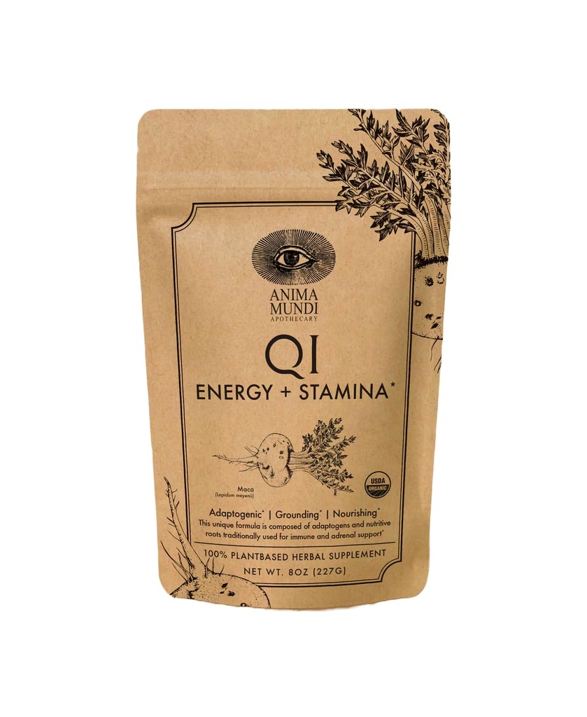 Anima Mundi Apothecary Qi Energy & Protein Superfood Powder - Supplément de soutien adrénal adaptogène avec Ashwagandha & Slippery Elm - Supplément de soutien d'humeur et d'énergie et poudre de protéines (8oz / 227g)