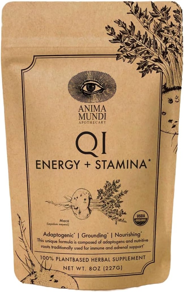 Anima Mundi Apothecary Qi Energy & Protein Superfood Powder - Supplément de soutien adrénal adaptogène avec Ashwagandha & Slippery Elm - Supplément de soutien d'humeur et d'énergie et poudre de protéines (8oz / 227g)