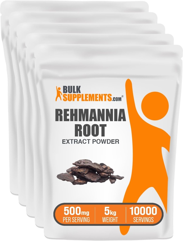 BulkSupplements.com Poudre d'extrait de Rehmannia - de la racine de Rehmannia, Rehmannia Glutinosa, Supplément de Rehmannia - Herbal, sans gluten, 500mg par portion, 1kg (2.2. Livre) (Pack de 5)