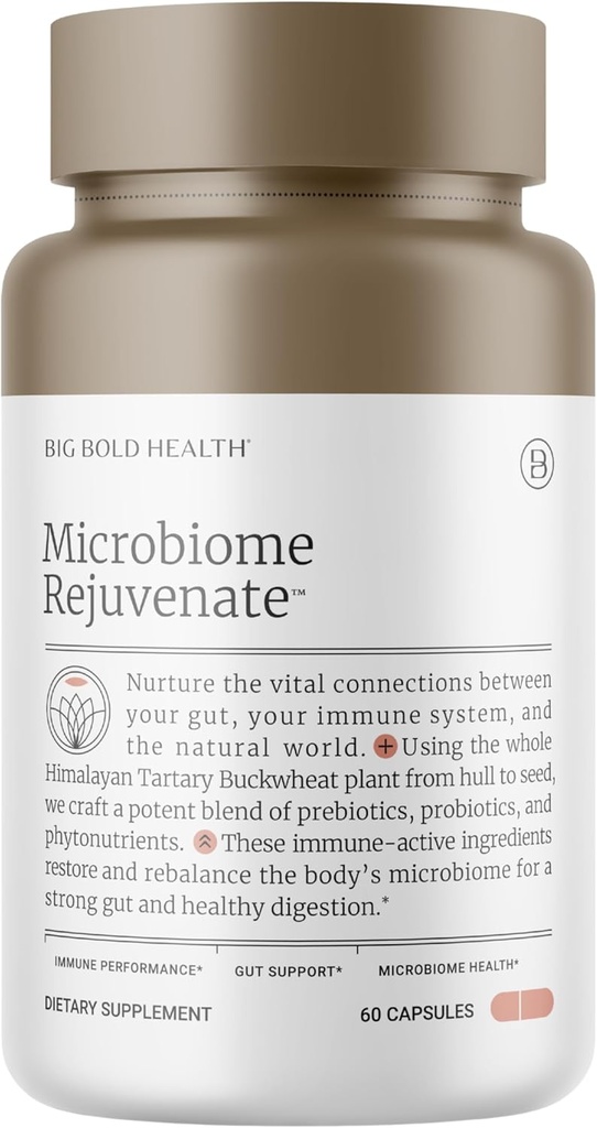 BIG BOLD HEALTH Microbiome Rejuvenate Prebiotic + Probiotic Supplement for Gut Health & Immune System Support - with Immune-Active Himalayan Tartary Buckwheat - Sans gluten (60 capsules végétariennes)