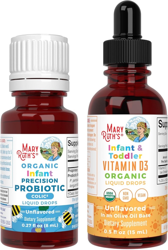 MaryRuth Organics Probiotiques de précision pour nourrissons Coli et Vitamine D3 gouttes.