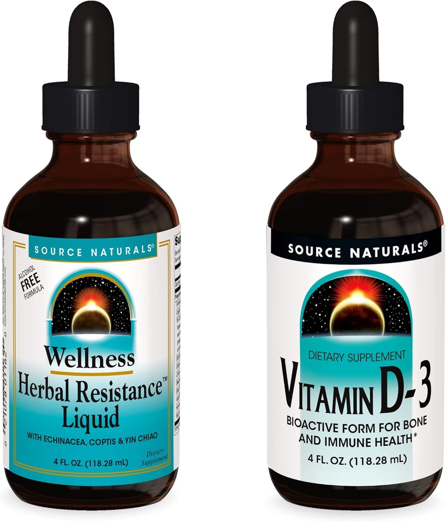 Source Naturals Suppléments liquides, résistance aux plantes et 2000 iu Vitamine D-3-4 oz bouteilles