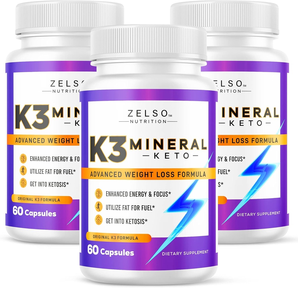 ZELSO (3 pack) K3 Mineral Weight Loss Pills for Women and Men, K3 Mineral Pills - K3 Sel Mineral, Vitamine + K3 Capsules Supplément pour la perte de poids Keto - 3 mois d'approvisionnement