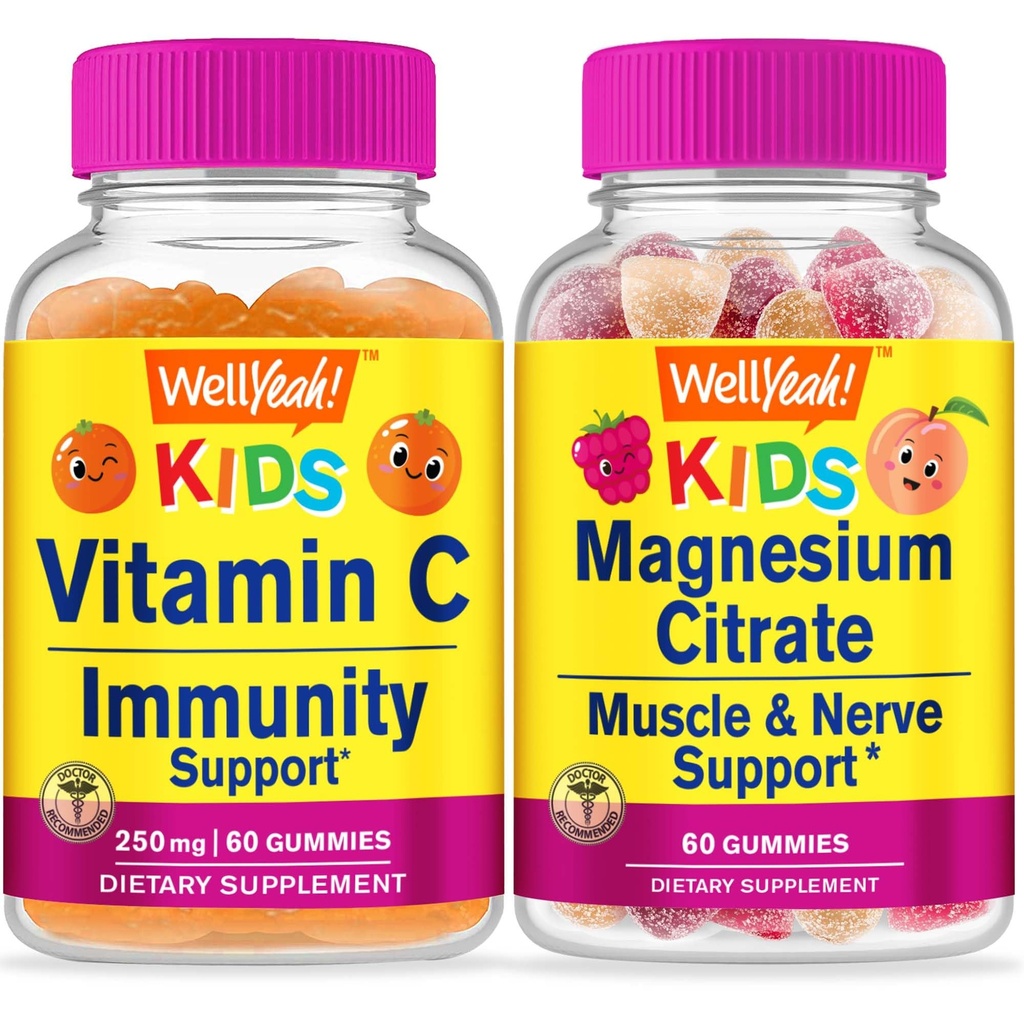Eh bien oui Vitamine C Kids + Magnésium Citrate Kids, Gommies Bundle - Grande dégustation, supplément de vitamine, sans gluten, sans OGM, Gummy à croquer