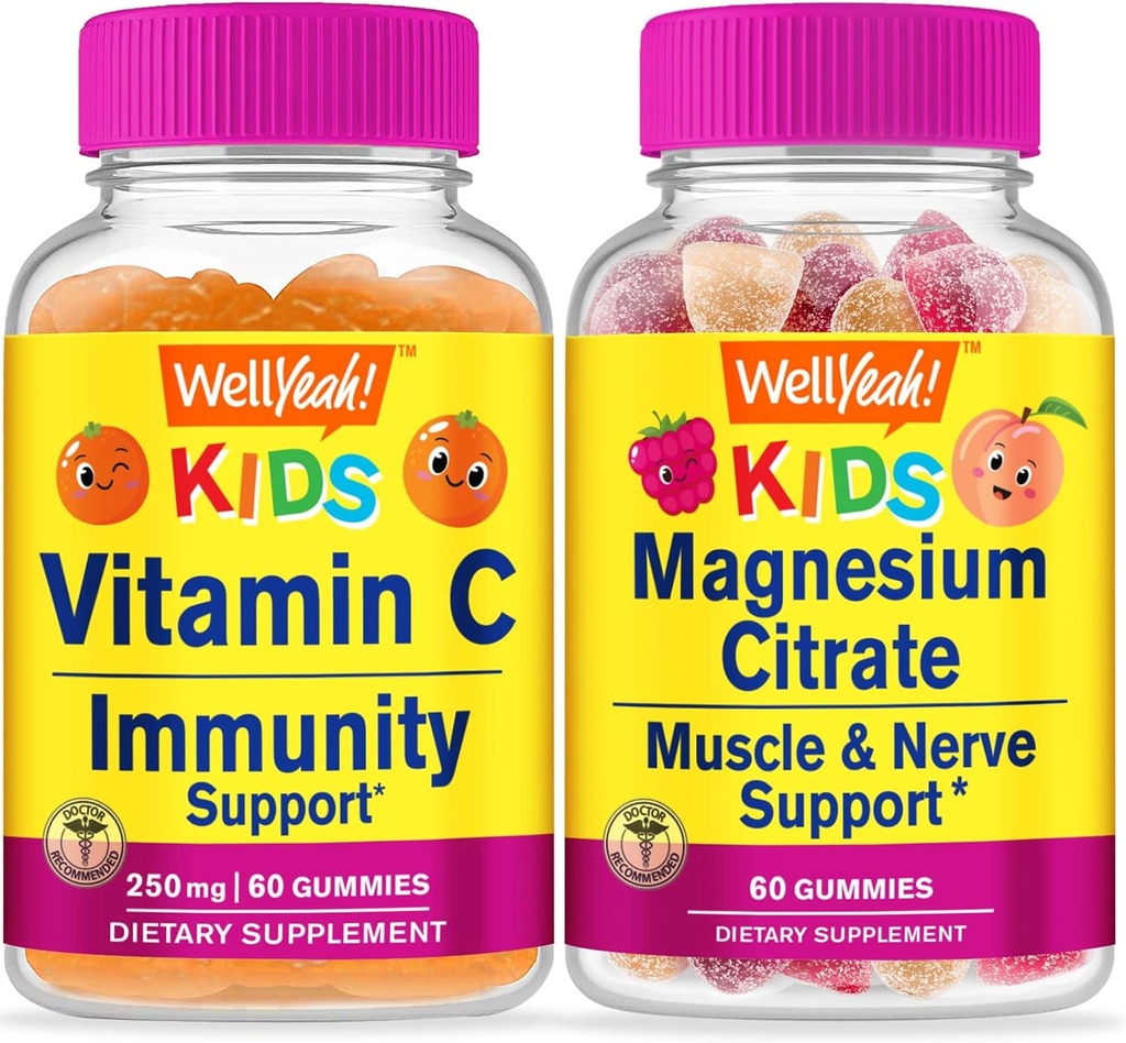 Eh bien oui Vitamine C Kids + Magnésium Citrate Kids, Gommies Bundle - Grande dégustation, supplément de vitamine, sans gluten, sans OGM, Gummy à croquer
