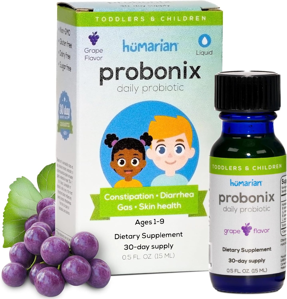 Probiotiques humariaux de Probonix pour les enfants âgés de 1 à 9 ans - Des gouttes probiotiques de 8 étapes supérieures pour fortifier la santé, l'immunité et plus - 30 jours d'approvisionnement - Saveur de raisin savoureux