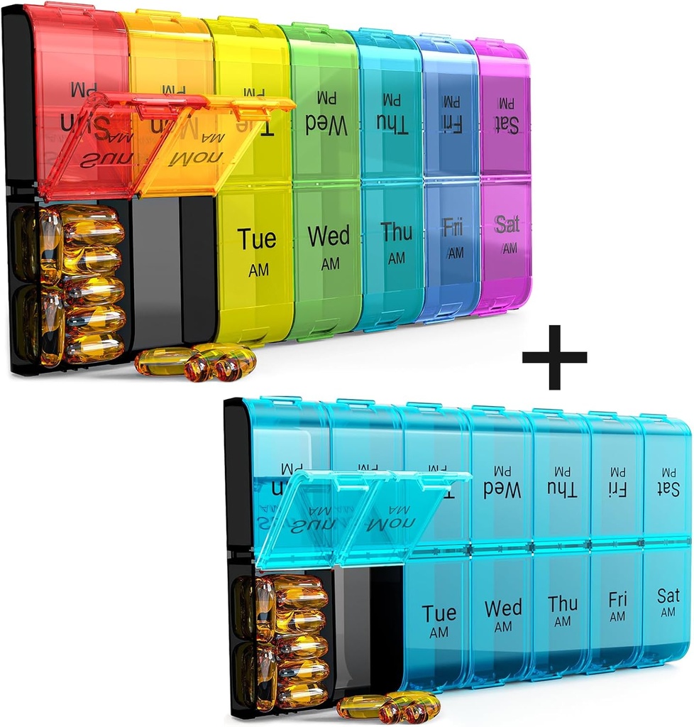 Extra Large Pill Organizer 2 fois par jour, hebdomadaire XL AM PM Pill Case, 7 jours Pill Box Deux fois par jour