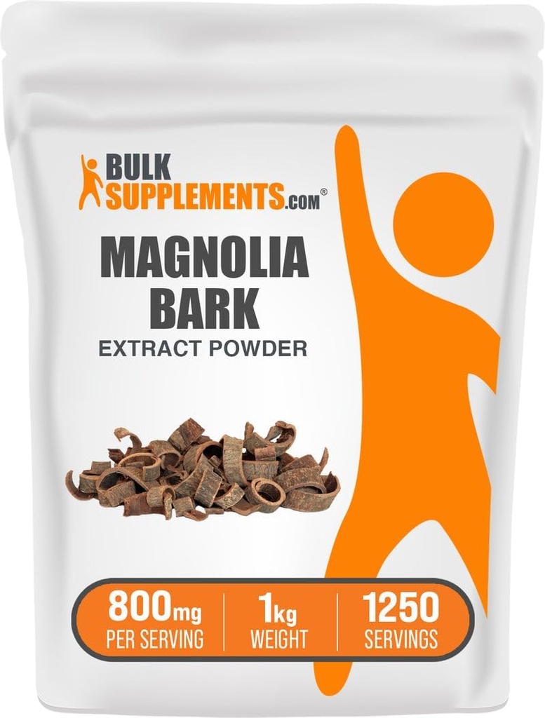 BulkSupplements.com Poudre d'extrait d'écorce de Magnolia - Magnolia Officinalis, Supplément d'écorce de Magnolia, Extrait de Magnolia - Sans gluten, 800mg par portion, 1kg (2,2 lb) (paquet de 1)