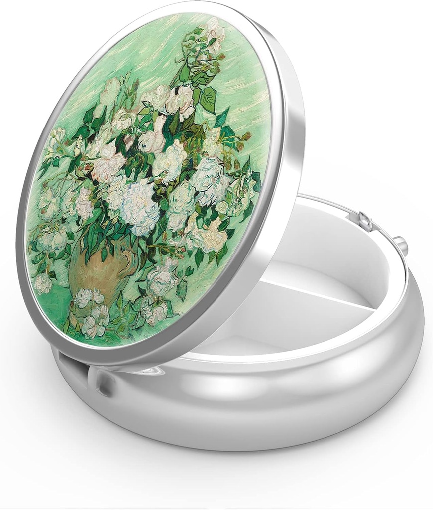 Pill Box 3 Compartiment petit cas de pilule, Portable pour Pocket ou Purse Pill Organizer Porte-conteneur Pill pour tenir les vitamines, les médicaments, l'huile de poisson et les suppléments (Vase with Roses Roses)