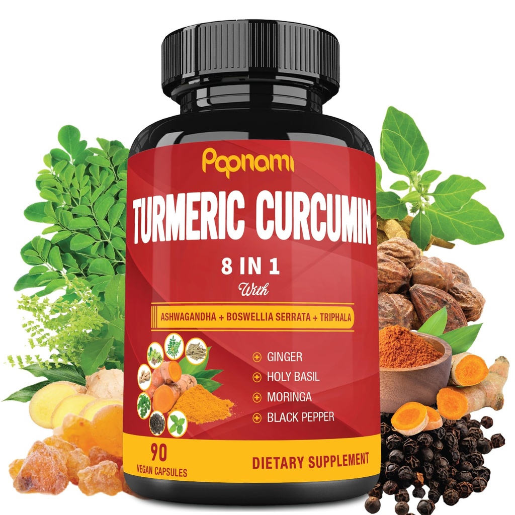 Capsules d'extrait curcumin curcumin curcumin - 90 compte 3 mois d'approvisionnement - Ashwagandha mélangé, Moringa, Ginger et plus - Immunity, Joint, Digestive & Wellness Support