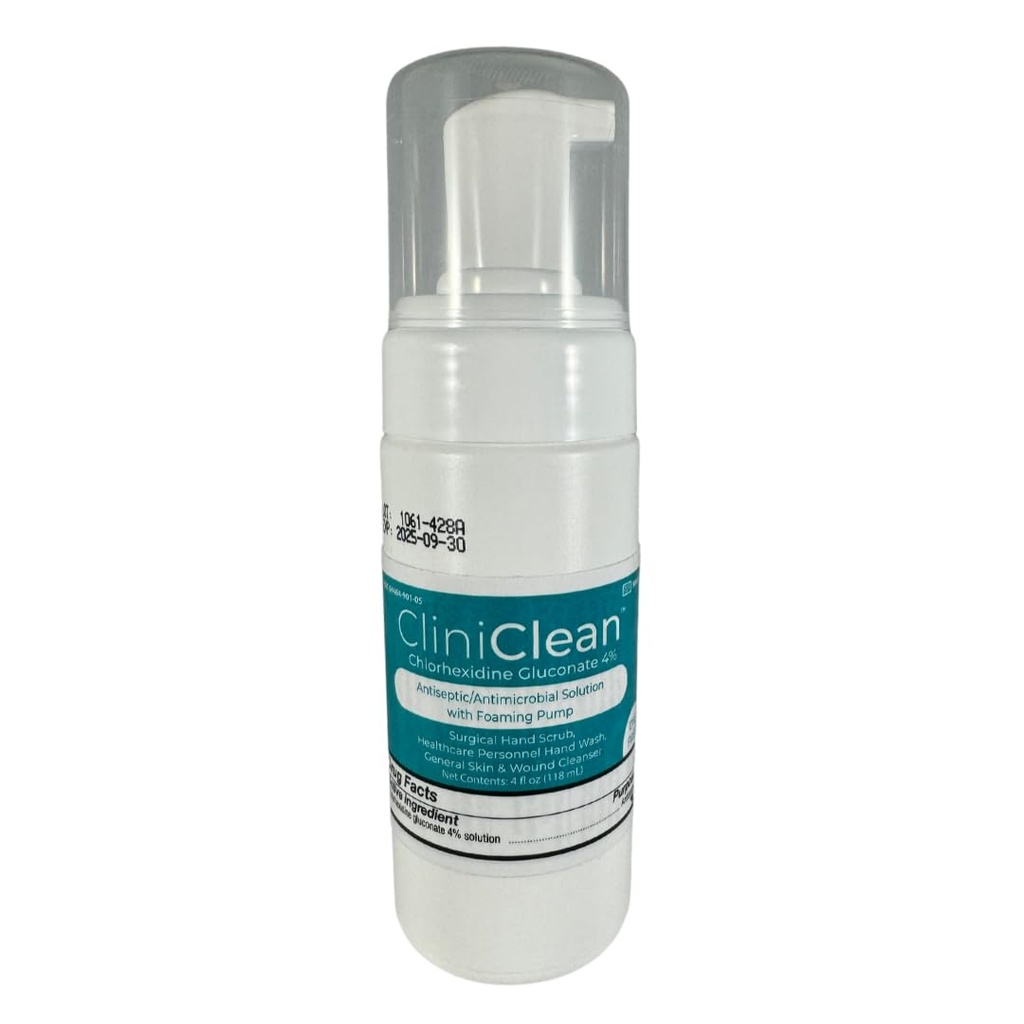 Solution polyvalente et antiseptique contenant du gluconate de chlorhexidine 4% (CHG), sans odorine, sans colorant, préparation préopératoire pour le patient, lavage personnel à la main, frottis à la main (4oz.