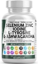 Clean Nutra Sélénium 300mcg Iodine 500mcg Thyroïde Support pour les femmes & les hommes L Tyrosine 500mg Supplément Ashwagandha Bladderwrack, Turmeric, Kelp, Schisandra Zinc Pills Capsule Suppléments