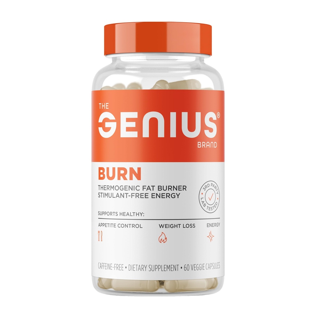 Genius Thermogénique Fat Burner, 60 pilules de régime Veggie - Supplément de perte de poids et de métabolisme, Suppresseur d'appétit et Booster d'énergie - Nootropic sans caféine et Boost du cerveau - Ashwagandha & TeaCrine