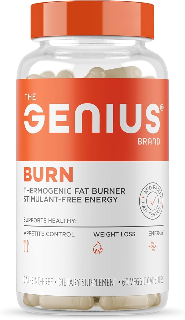 Genius Thermogénique Fat Burner, 60 pilules de régime Veggie - Supplément de perte de poids et de métabolisme, Suppresseur d'appétit et de l'énergie Booster - Nootropic sans caféine et Boost du cerveau - Ashwagandha & TeaCrine