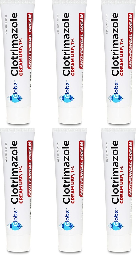 Globe (6 Pack) Crème antifongique de Clotrimazole 1% USP, 1 oz, traitement antifongique, soulagement des démangeaisons, brûlures, cracking et scaling Athlètes associés Pied, Jock Ditch, Ringworm et plus