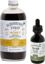 Ensemble de démarrage de complément à base de plantes – Une bouteille de 16 oz de sirop de mûre aînée avec miel et une bouteille de 2 oz de mûre aînée pour aller soutien saisonnier fabriqué à partir d'ingrédients biologiques seulement aux États-Unis