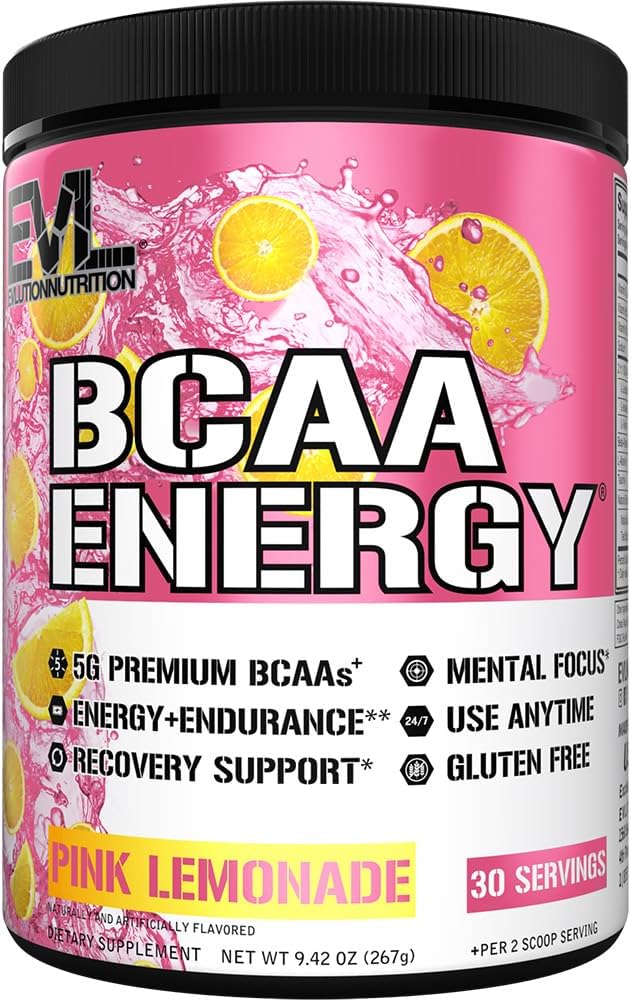 EVL BCAAs Amino Acids Powder - BCAA Energy Poudre de pré-entraînement pour la récupération des muscles Plongeons croissance et endurance - Réhydrater la boisson de récupération post-entraînement avec de la caféine naturelle - Cimonade rose