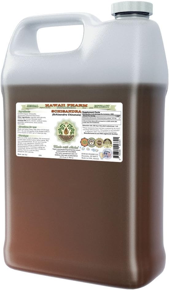 Schisandra Extrait liquide sans alcool, Schisandra biologique (Schisandra Chinensis) Berry séché Glycérite supplément à base de plantes naturelles, Hawaii Pharm, États-Unis 64 fl.oz