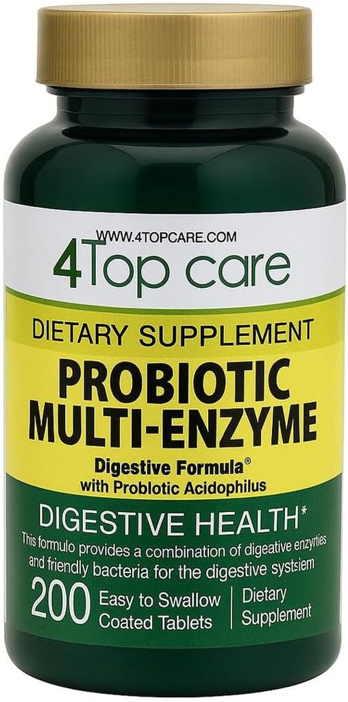 Multienzymes probiotiques avec les prébiotiques et l'acidophilus probiotique pour la santé digestive et gustative, offrant un soulagement de l'inconfort du repas et de l'éblouissement. Supplément alimentaire, 200 comtes.