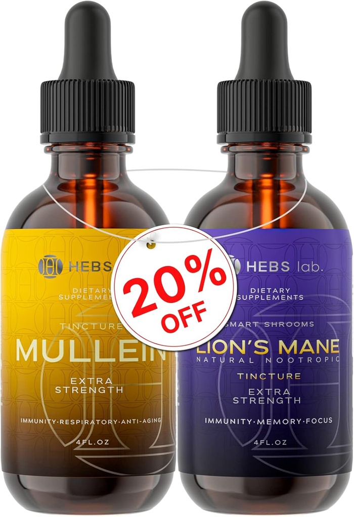 Bundle - Supplément de champignons Mullein Leaf Extract & Lions Mane - Soutien respiratoire et soutien du cerveau