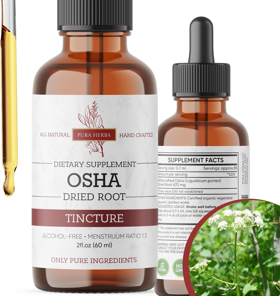 Organic OSHA Root Tincture – Natural Respiratory Support – Alcohol-Free Liquid Extract – Vegan, Non-GMO, Made in USA – 2 Fl Oz