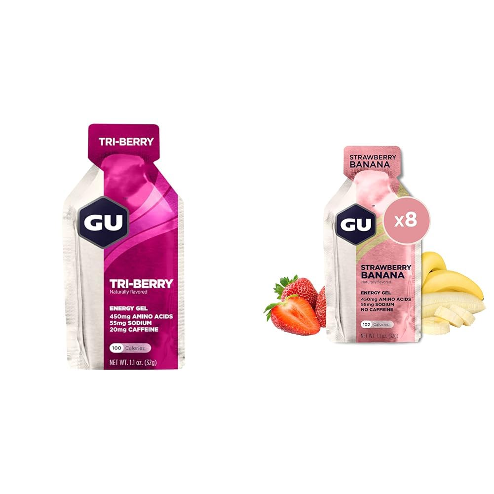 GU Energy Original Sport Nutrition Gel Tri-Berry et fraise Banana Flavor 8-Content Bundles