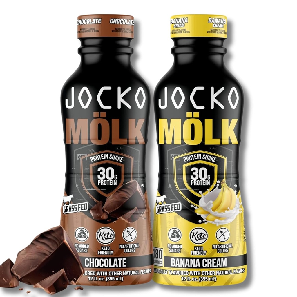 Jocko Fuel Mölk RDT Protein Shakes Bundle - Crème de chocolat et banane (24 Pack Total)