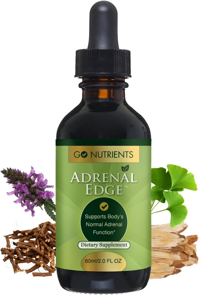 Go Nutrients Adrénal Edge – Des gouttes supplémentaires de soutien adrénal pour la gestion du cortisol et le soulagement du stress – Teinture à base de plantes liquides pour les femmes Santé, focus et promotion du sommeil reposant – 2 oz