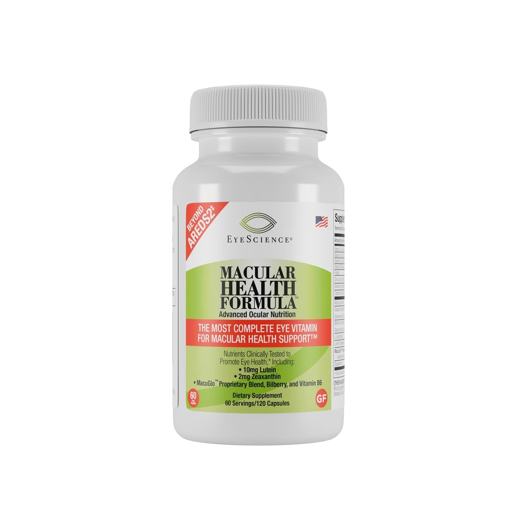 EyeScience Macular Health Beyond AREDS2 Formula, Vitamine oculaire avancée - contenant de la lutéine, de la zéaxanthine, de la bilberry et des vitamines C, D, E et B6 (approvisionnement de 60 jours)