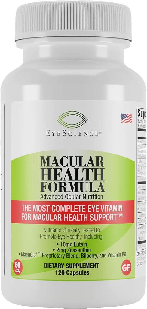 EyeScience Macular Health Beyond AREDS2 Formula, Vitamine oculaire avancée - contenant de la lutéine, de la zéaxanthine, de la bilberry et des vitamines C, D, E et B6 (approvisionnement de 60 jours)