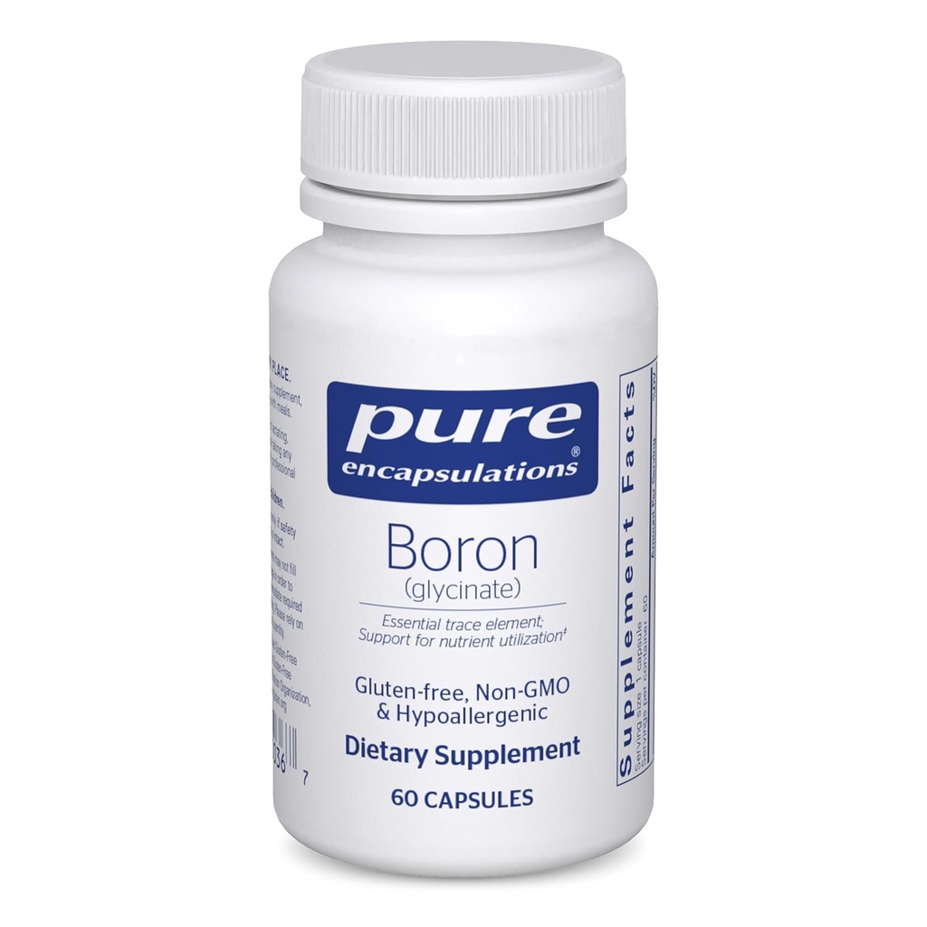 Encapsulations pures Boron (Glycinate) : Supplément pour équilibre hormonal, force osseuse et santé, tissus conjonctifs et métabolisme des nutriments*