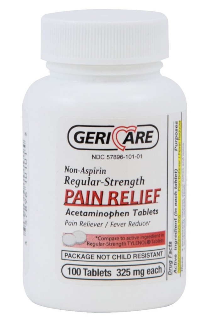 McKesson 60-101-01 GeriCare Acetaminophen Tablet, 325mg, Pack of 100
