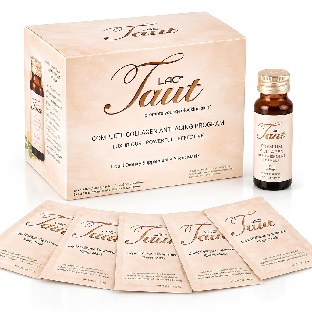 TAUT Marine Collagen Drink & Face Masque – 13 000 mg de protéine de collagène hydrolysée avec acide hyaluronique pour la peau jeune et radiante – Comprend 15 bouteilles et 5 masques (30 jours d'approvisionnement)