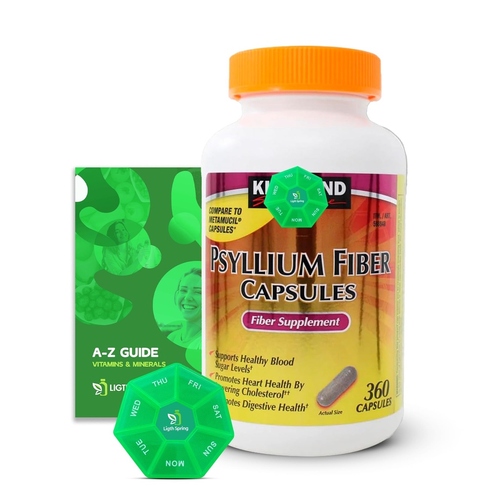 Capsules de fibre de Psyllium, 360 Compte, complément alimentaire avec guide exclusif de meilleure ligth et de printemps