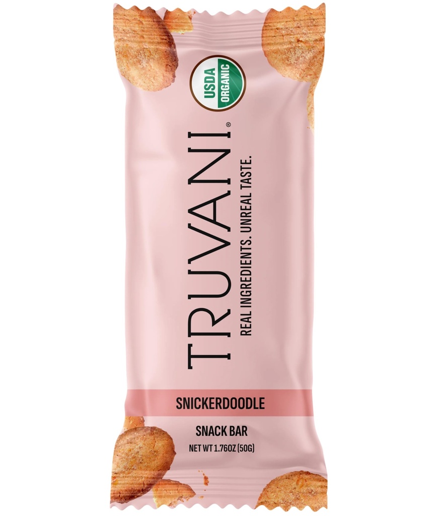 Truvani à base de plante Snack Bars de Snickerdoodle 1 Pack de 5g de protéines USDA biologique et végétalien Le seul bar de lait, de soja et sans gluten