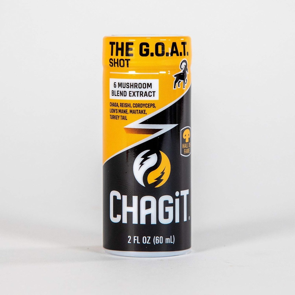 The G.O.A.T. Shot, Greatest of All tonics with Chaga, Lion's Mane, reishi, cordyceps, Turkey Tail and maitake, Pure Liquid Extraction