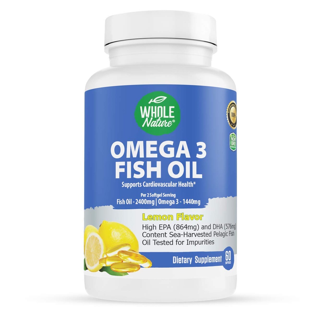 Omega 3 Suppléments d'huile de poisson, concentration maximale 2400 mg Omega-3, 1440mg Huile de poisson, Acide gras DHA de l'EPA, santé cardiaque, vision, yeux, cerveau, soutien immunitaire pour les femmes et les hommes.
