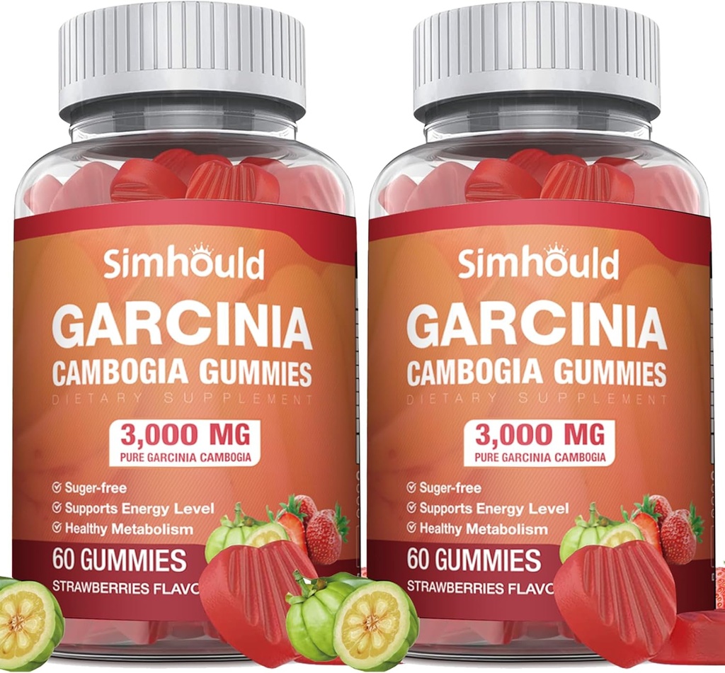 2 Pack sans sucre Garcinia Cambogia Gummies - 3000mg 95% HCA avec L-Carnitine, Energy Boost, Fraise Flavor Gummy Plus facile à prendre que les pilules et capsules 120 comtes