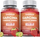 2 Pack Sugar Free Garcinia Cambogia Gummies - 3000mg 95% HCA with L-Carnitine, Energy Boost, Strawberry Flavor Gummy Easier to Take Than Pills & Capsules 120 Counts