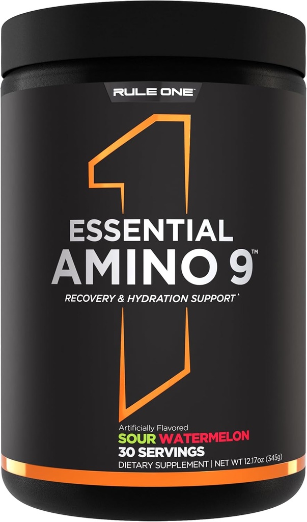 Règle 1 Amino essentiel 9 – Support de récupération et d'hydratation avec 7,5 g d'acides aminés essentiels + électrolytes (30 portions, pastèque aigre)