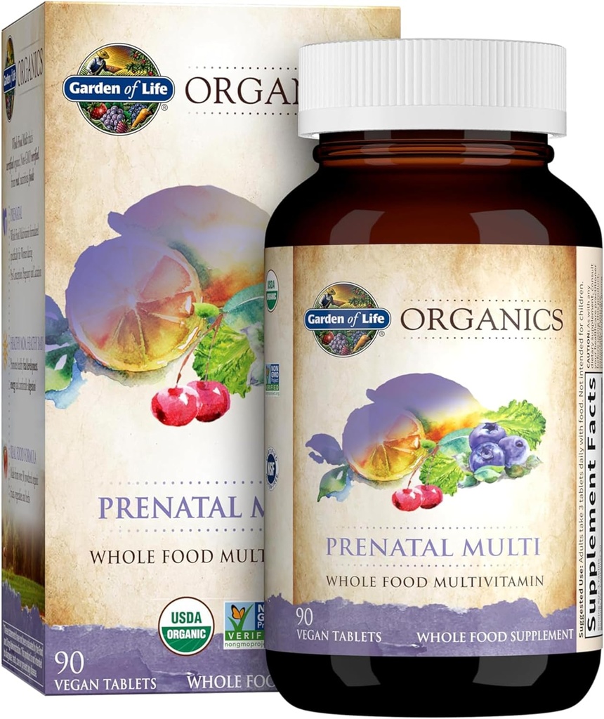 Jardin de la vie Organiques Femmes Multivitamines prénatales avec vitamine D3, B6, B12, C & Fer, Folate pour l'énergie et le développement foetal sain – biologique, non-OGM, sans gluten, végétalien, 90 jours d'approvisionnement