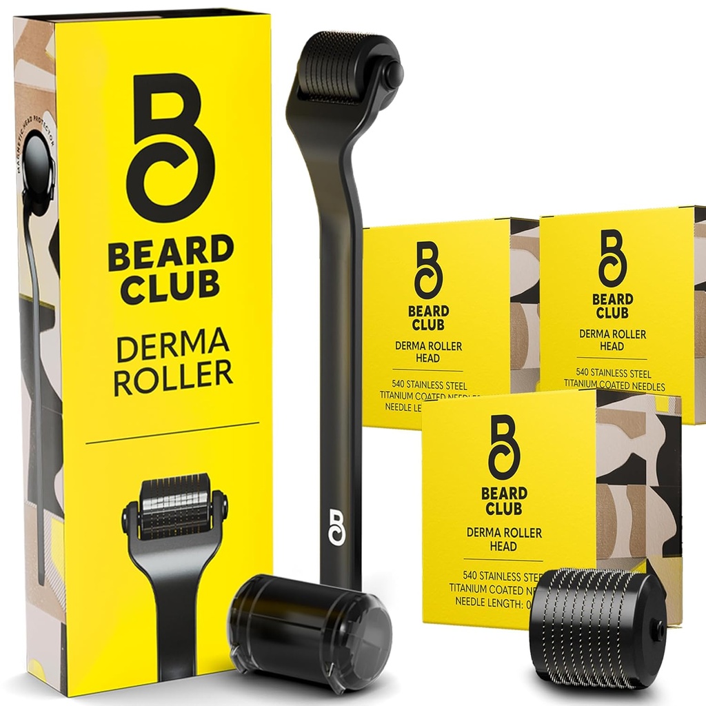 The Beard Club Derma Roller, 3-paquet de têtes de remplacement - Rouleaux de barbe avec têtes de remplacement de derma Roller
