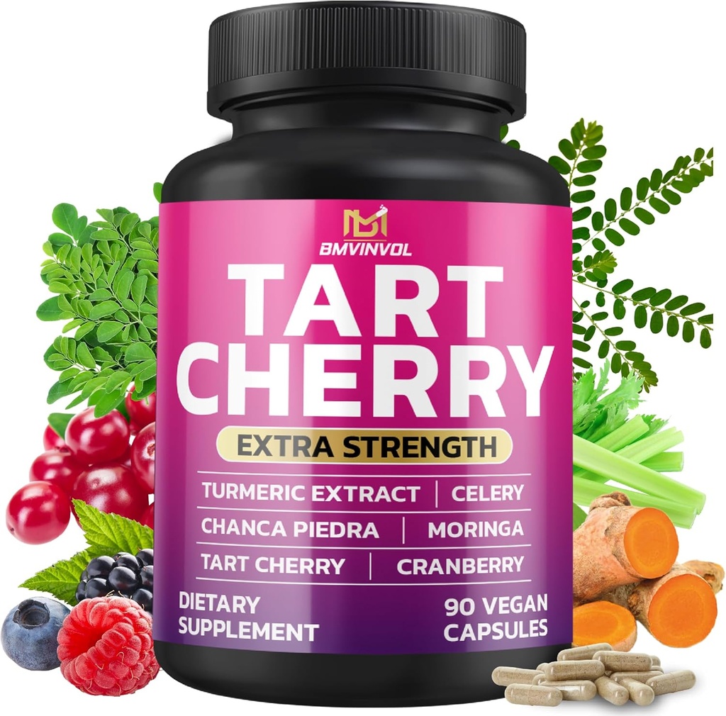 BMVINVOL Tart Cherry 20:1 Extrait - Plus Moringa, Chanca Piedra, Celery, Extrait de canneberge et plus - 90 Capsules - 3 mois d'approvisionnement