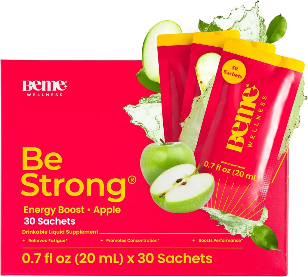 BeMe Vitamine B12 Liquid Shot, BeStrong - Vitamine B 12 Liquid Supplement buvable soutient l'énergie boost, Focus, & Concentration - Guarana, Taurine, & Collagen suppléments favorisent la récupération (30 sachets)