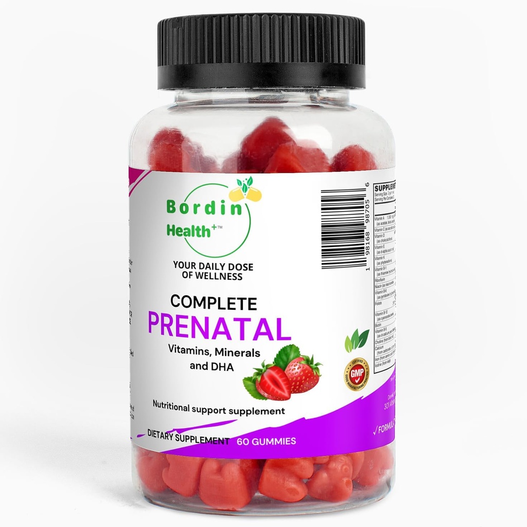 Vitamines prénatales complètes, acide folique, fer, choline pour le soutien des tubes neuraux, Omega-3 DHA pour le développement du cerveau foetal, aide-calcium D3 & K2, gommes végétales non OGM