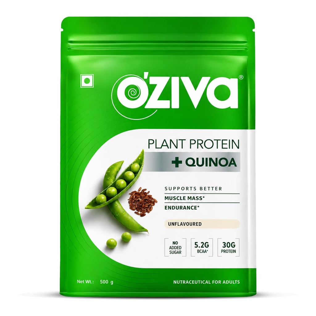 OZiva Plant Protein Powder, Pea Isolate, Vegan, Unflavoured, 500g