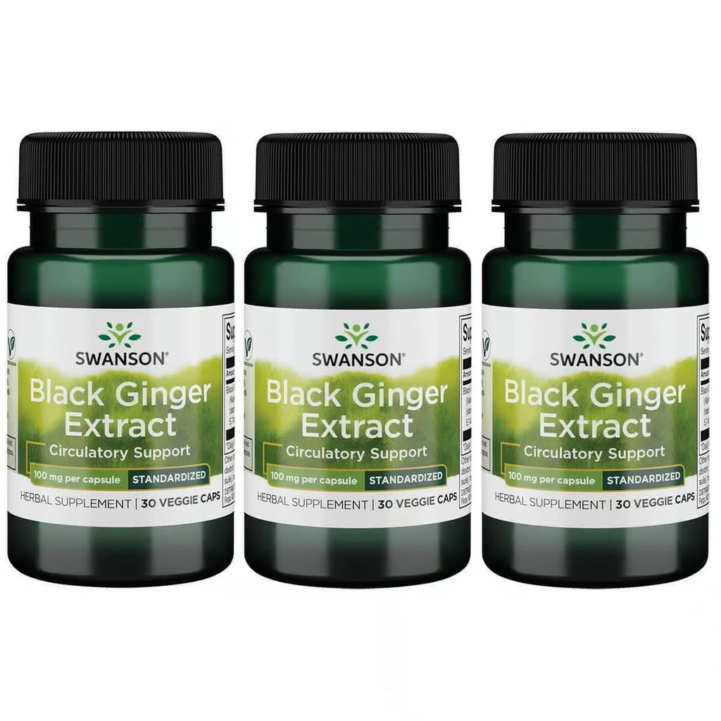 Extrait de gingembre noir de Swanson - favorise la circulation du sang saine et la vigueur physique - peut aider la santé cardiaque, tissu musculaire et le bien-être mental - (30 gélules de légumes, 100 mg chacune) (3 pack)